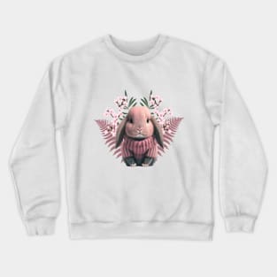 Adorable baby rabbit in pink wool sweater - beautiful flowers and leaves Crewneck Sweatshirt